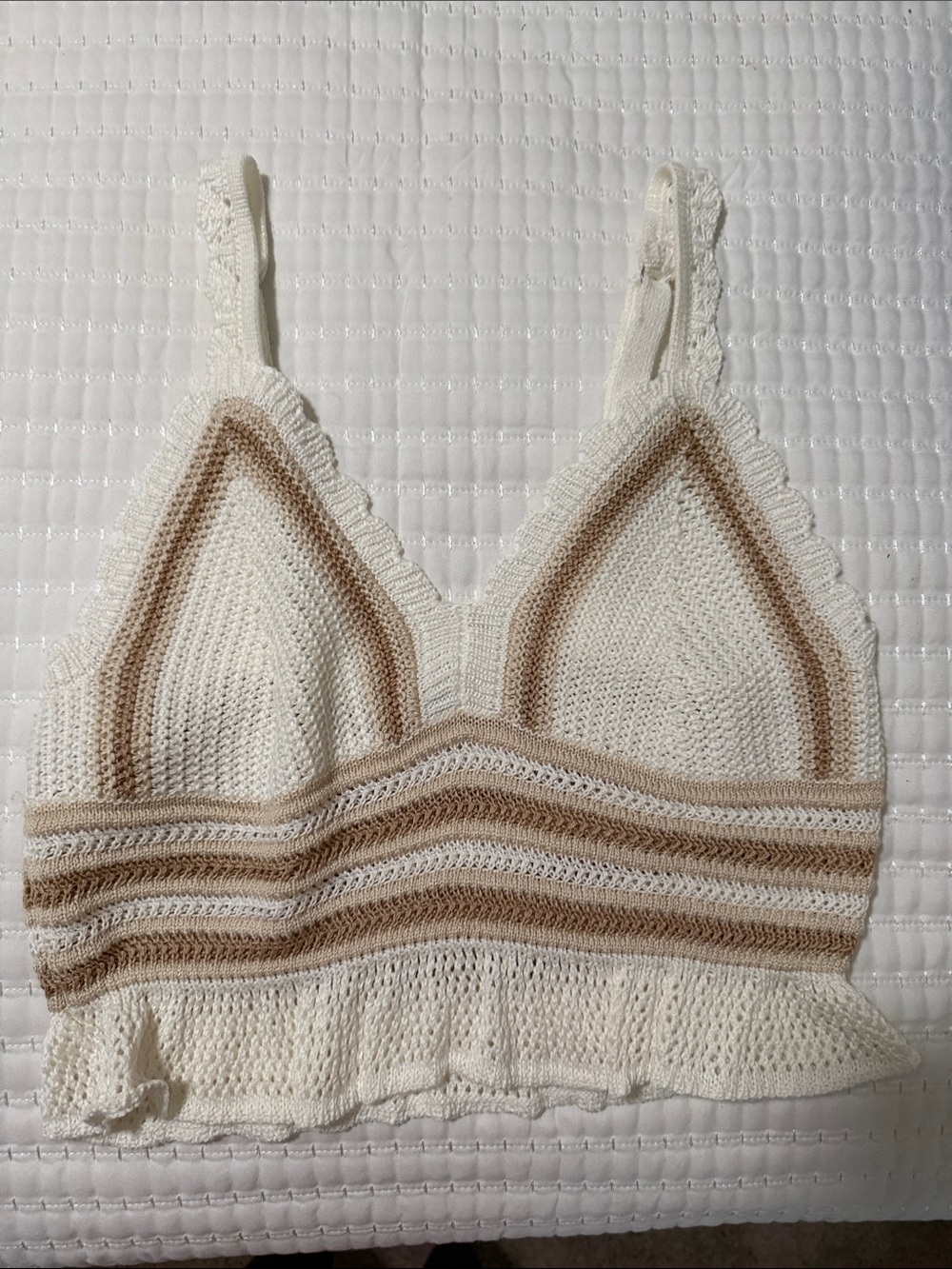 Crochet Bralette Top in Cream and Beige